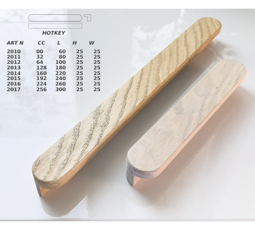 Ручка-профиль «Hotkey» из дуба — 60–300 мм, прямоугольное сечение 25×30 мм со скруглёнными краями, крепление на 2 винта | Российское производство